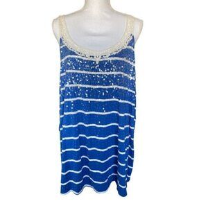 Lane Bryant Top Blouse Shirt Plus Size 22 24 Blue White Lace Clear Sequin